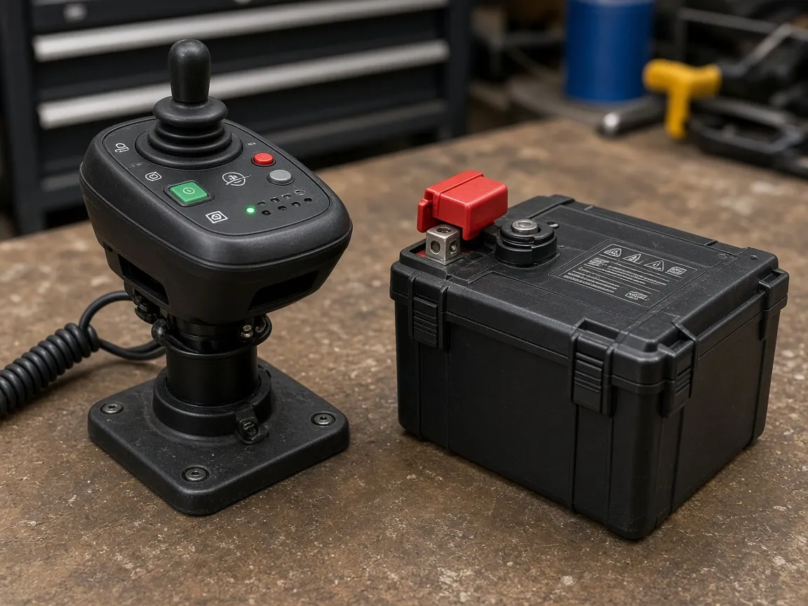 El-kørestol og elektronik på værkstedsbord (illustrativt foto)